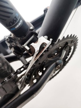 Prague, Czech Republic - September 08, 2022: Close-up view of a bicycle chain and derailleur, intricate mechanics and engineering design elements, precision and functionality in cycling technology