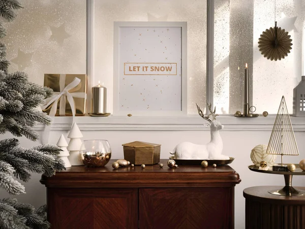 Nyaman Dan Bergaya Natal Interior Ruang Tamu Dengan Desain Kursi — Stok Foto