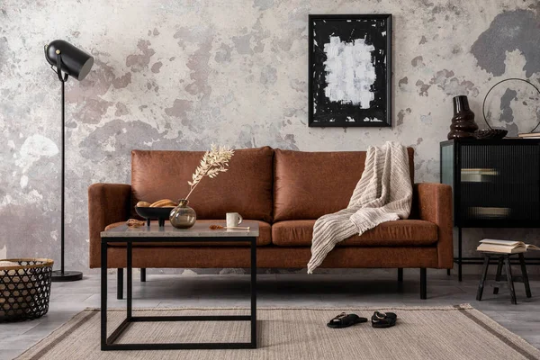 Design Interiores Apartamento Industrial Loft Com Quadro Cartaz Simulado Sofá — Fotografia de Stock