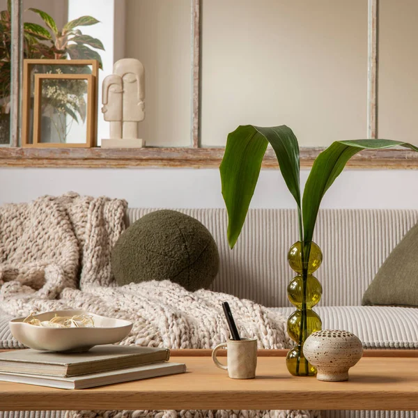Komposisi Estetika Interior Ruang Terbuka Dengan Sofa Modular Meja Kopi — Stok Foto
