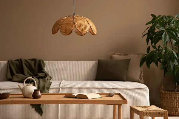 Interior Design Living Room Interior Beige Modular Sofa Wooden Coffee — Stock Photo, Image