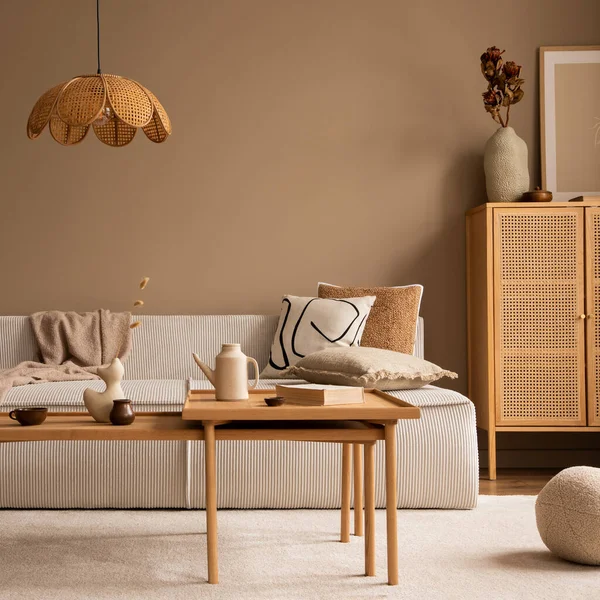 Komposisi Kreatif Interior Ruang Tamu Dengan Sofa Modular Meja Kopi — Stok Foto