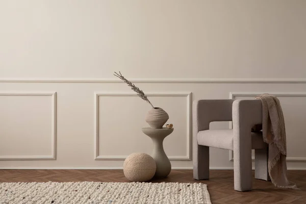 Composição Minimalista Elegante Sala Estar Interior Com Espaço Cópia Poltrona — Fotografia de Stock