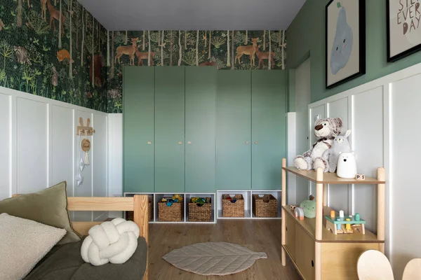Diseño Interior Acogedora Habitación Para Niños Con Marco Póster Simulada — Foto de Stock