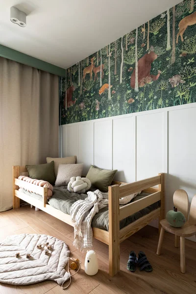 Composición Creativa Del Interior Habitación Los Niños Con Papel Pared — Foto de Stock