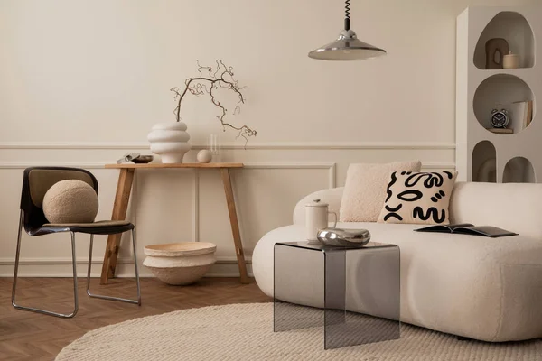Design Interiores Sala Estar Interior Com Sofá Modular Branco Cromo — Fotografia de Stock