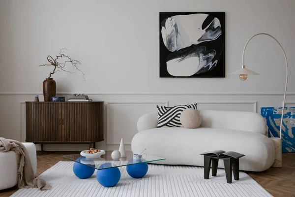 Inredning Modernt Vardagsrum Interiör Med Mock Affisch Ram Modern Soffa — Stockfoto
