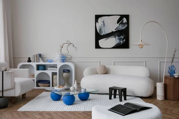 Inredning Modernt Vardagsrum Interiör Med Mock Affisch Ram Elegant Soffa — Stockfoto
