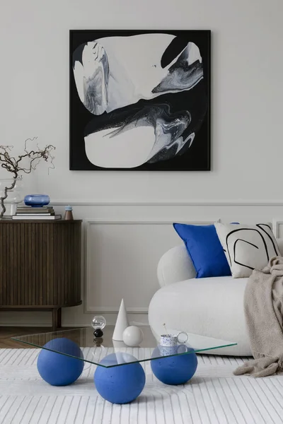 Composición Moderna Del Interior Sala Estar Con Marco Póster Simulada — Foto de Stock