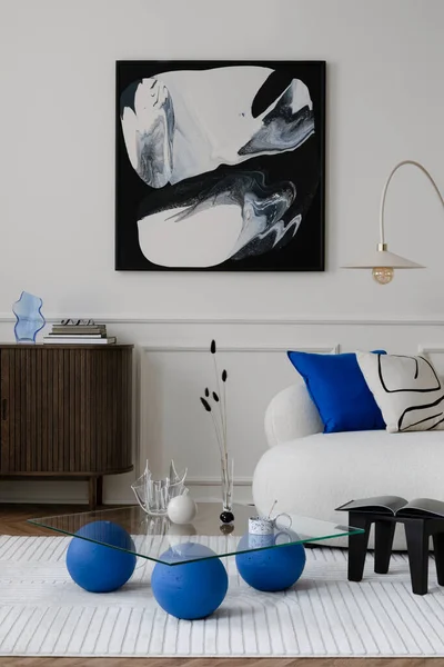 Composición Moderna Del Interior Sala Estar Con Marco Póster Simulada — Foto de Stock