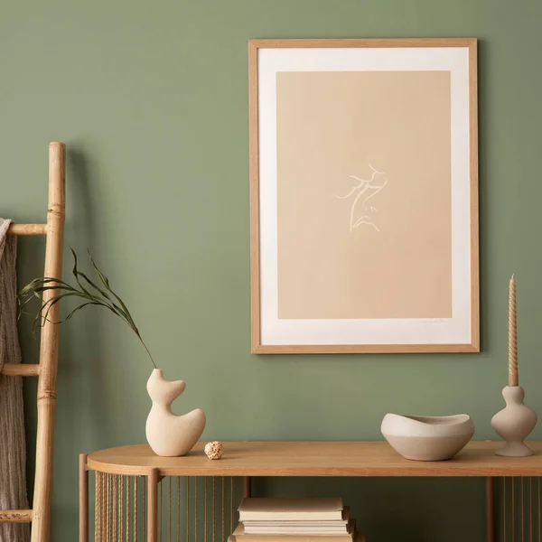 Elegante Sala Estar Design Interiores Com Molduras Cartaz Simulado Caixa — Fotografia de Stock