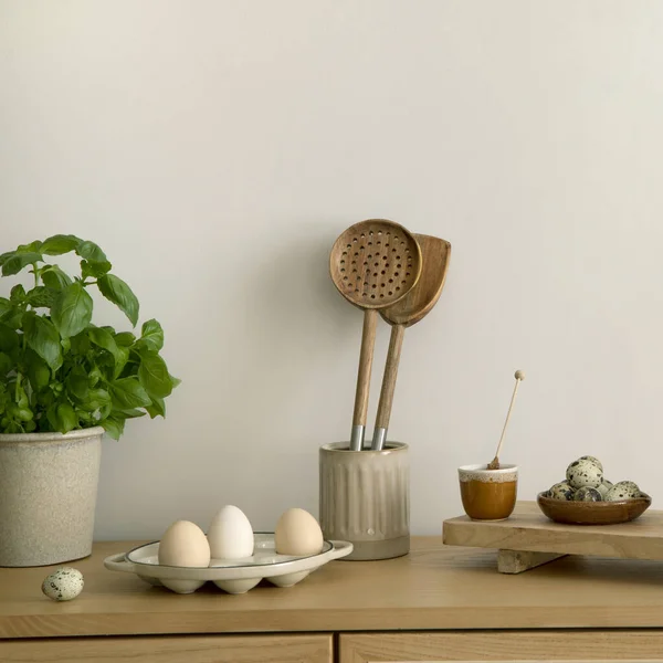 Ruang Dapur Yang Kreatif Dari Kithen Interrior Dengan Rotan Commode — Stok Foto