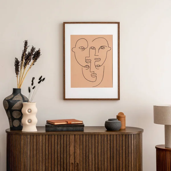Interior Design Living Room Interior Mock Poster Frame Wooden Commode — Photo