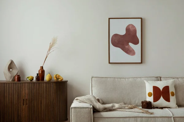 Interior Design Living Room Interior Mock Poster Frame Modern Sofa — Stockfoto