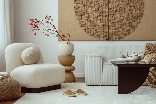 Aesthetic Composition Living Room Interior Mock Poster Frame Modular Sofa — Stockfoto