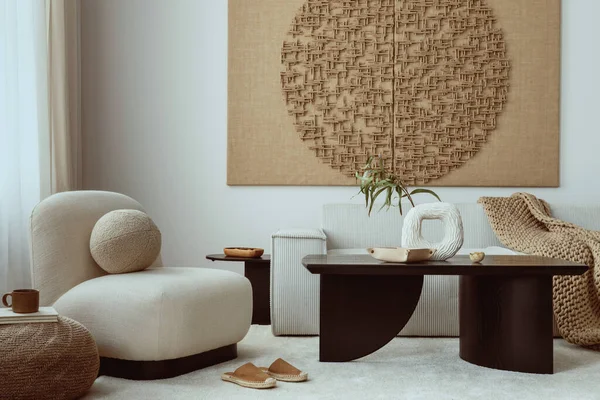 Warm Cozy Living Room Interior Mock Poster Frame Modern Coffee — 스톡 사진