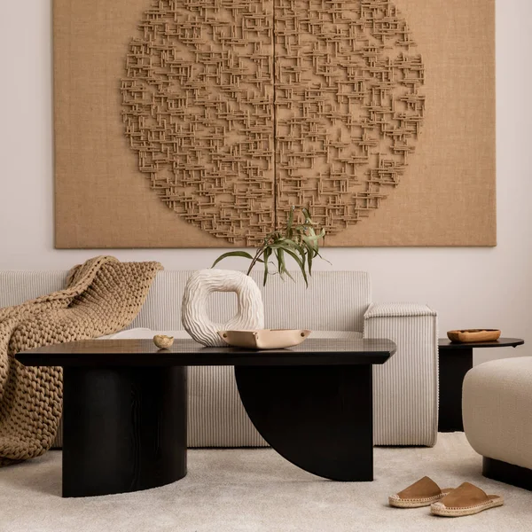 Warm Cozy Living Room Interior Mock Poster Frame Modern Coffee — стоковое фото