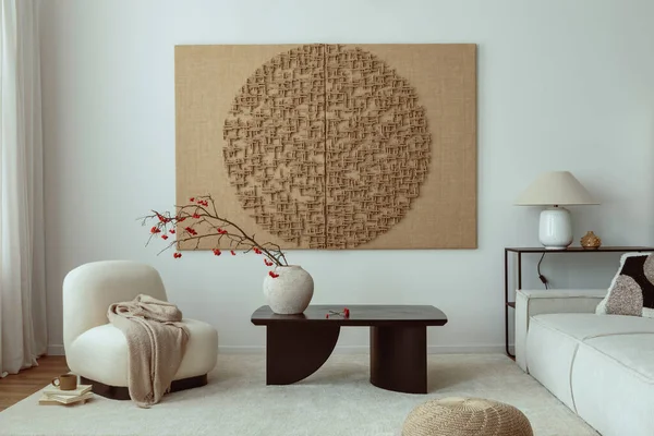 Interior Design Living Room Mock Poster Frame Modern Black Coffee — 图库照片