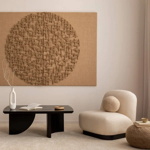 Interior Design Living Room Mock Poster Frame Modern Black Coffee — 图库照片
