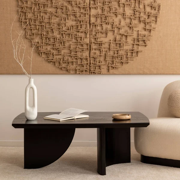 Warm Cozy Living Room Interior Mock Poster Frame Modern Black — 图库照片