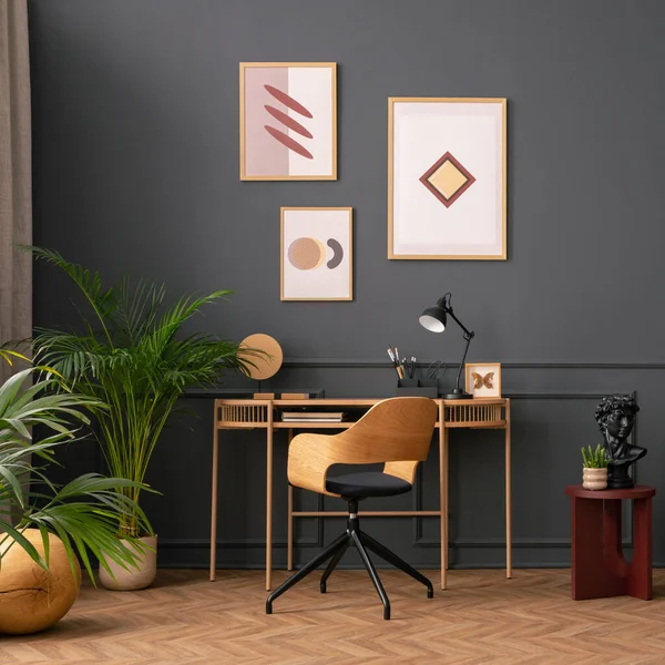 Creative Composition Living Room Interior Mock Poster Frame Brown Sofa — 图库照片