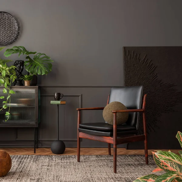 Interior Design Elegant Living Room Interior Mock Poster Frame Leather — Stok fotoğraf