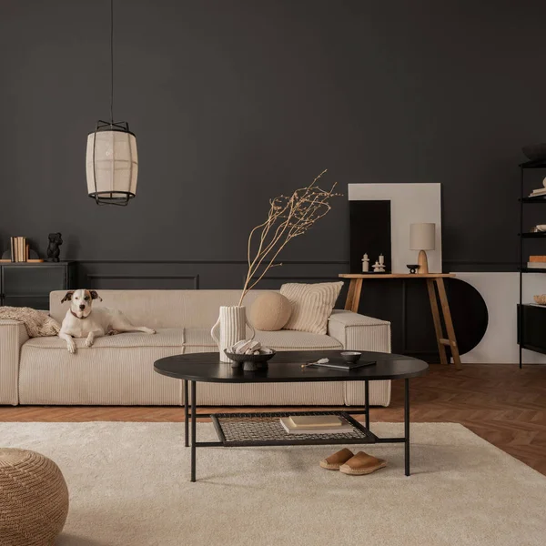 Interior Design Elegant Living Room Mock Poster Frame Modular Sofa — Zdjęcie stockowe