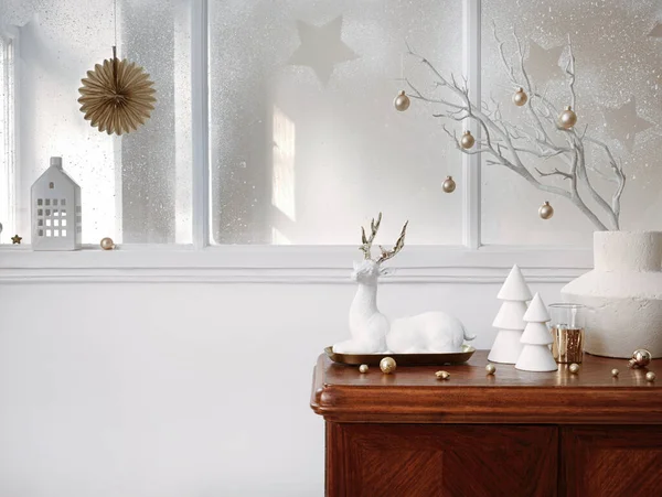 Julen Komposition Vintage Hylla Vardagsrummet Interiör Med Vacker Dekoration Stort — Stockfoto