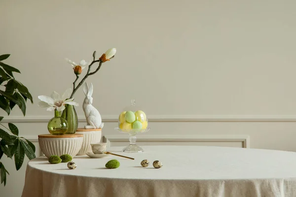 Minimalist Composition Easter Dining Room Interior Copy Space Gray Easter — Stok Foto