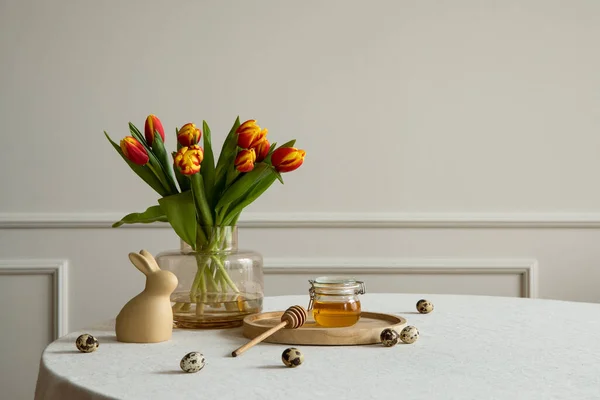 Minimalist Composition Easter Dining Room Interior Copy Space Table Vase — Stok Foto