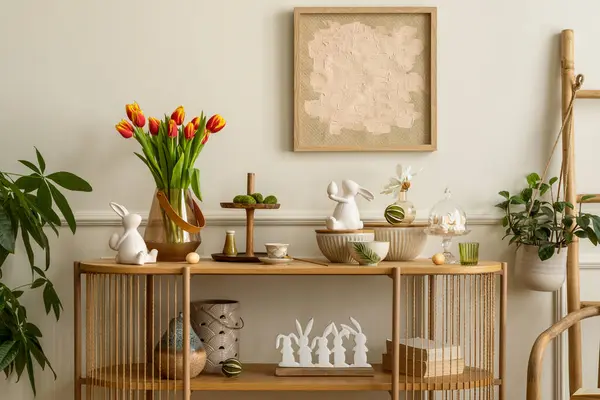 Desain Interior Ruang Tamu Easter Dengan Bingkai Poster Tiruan Vas — Stok Foto