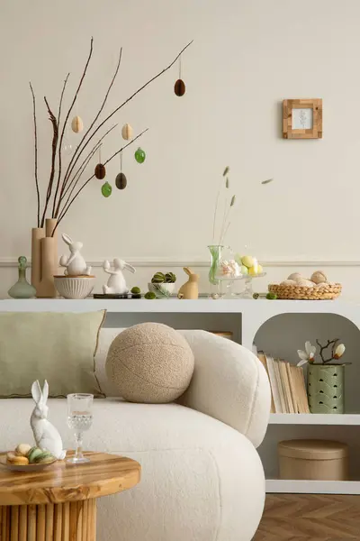 Komposisi Musim Semi Interior Ruang Tamu Easter Dengan Bingkai Poster — Stok Foto