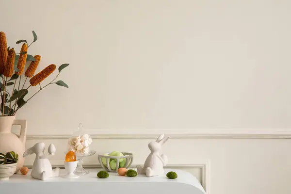 Creative Composition Easter Living Room Interior Copy Space Beige Vase — Stok Foto