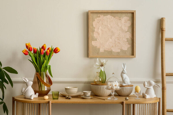 Interior Design Easter Living Room Interior Mock Poster Frame Glass Royalty Free Stock Images