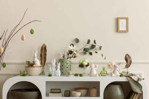 Interior Design Easter Living Room Interior Stylish Sideboard Colorful Easter Stock Photo