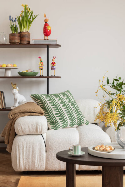Sunny Design Interior Living Room Easter Decorations Tulips Modular Sofa Royalty Free Stock Images