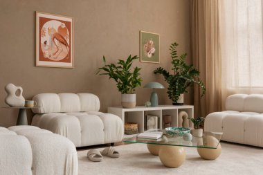 Modern oturma odası tasarımının parlak iç tasarımı