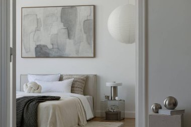 Zarif ve asgari iç dekorasyon kağıt fener, soyut taklit sanat eserleri, kişisel aksesuarlar. Doğal uyum..