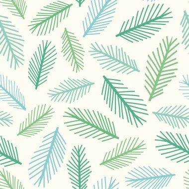 Yaprak vektör şablonu. Kusursuz el yapımı yeşil çam yaprakları. Mevsimsel doğa elementi.