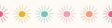 Sunshine background vector banner. Fun and bright nature sun seamless repeat pattern border. Nature design element.