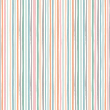 Striped pattern background. Vector seamless repeat pattern of hand drawn organic colourful horizontal stripes. Fun pinstripe design element.