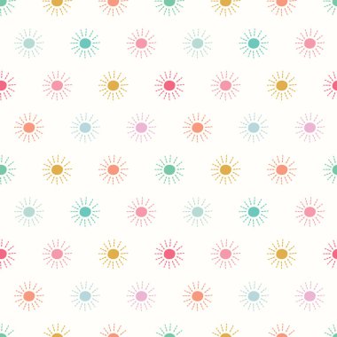 Sunshine background vector. Fun and bright nature sun seamless repeat pattern. Nature design element.