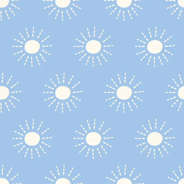 サンシャインの背景ベクトル 楽しさと明るい自然太陽のシームレスな繰り返しパターン 青と白の自然デザイン要素 — ストックベクタ