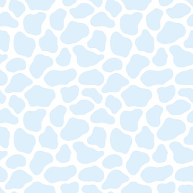 İnek baskısı vektörsüz desen tasarımı. Mavi, soyut, pürüzsüz hayvan derisi. Pembe ve beyaz arka planı tekrarla..