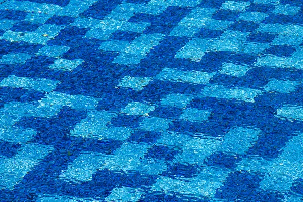 Vízfelület Medence Alján Kék Csempe Háttér Textúra — Stock Fotó
