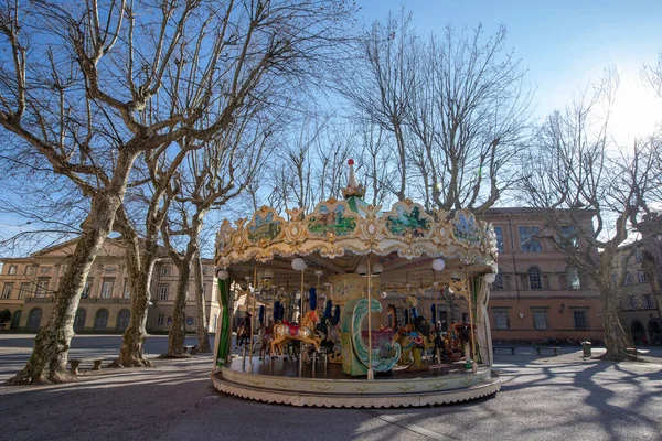 Carrusel Colores Piazza Napoleone Centro Histórico Ciudad Medieval Lucca Italia — Foto de Stock