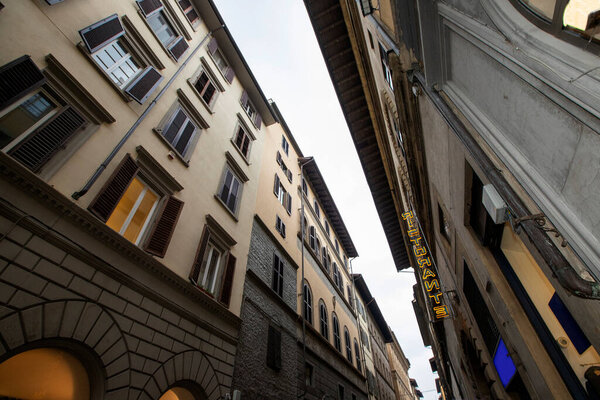 Typical architecture and street view in Florence, Tuscany, Italy. Ristorante - Restaurant in english