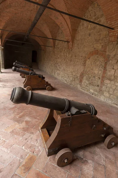 Tuscany Italy March01 2023 Medieval Cannons Banfi Castle Tuscany Italy — Stock Photo, Image