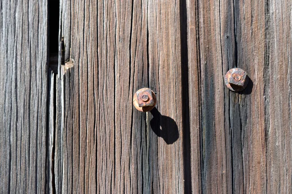 Old Unpainted Wooden Gate Farmhouse Basement Rusty Hardware — Stock Photo, Image