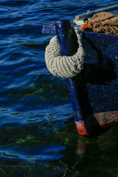 Detail Blue Fishing Boat Dark Blue Water Ston Croatia — Stock Photo, Image